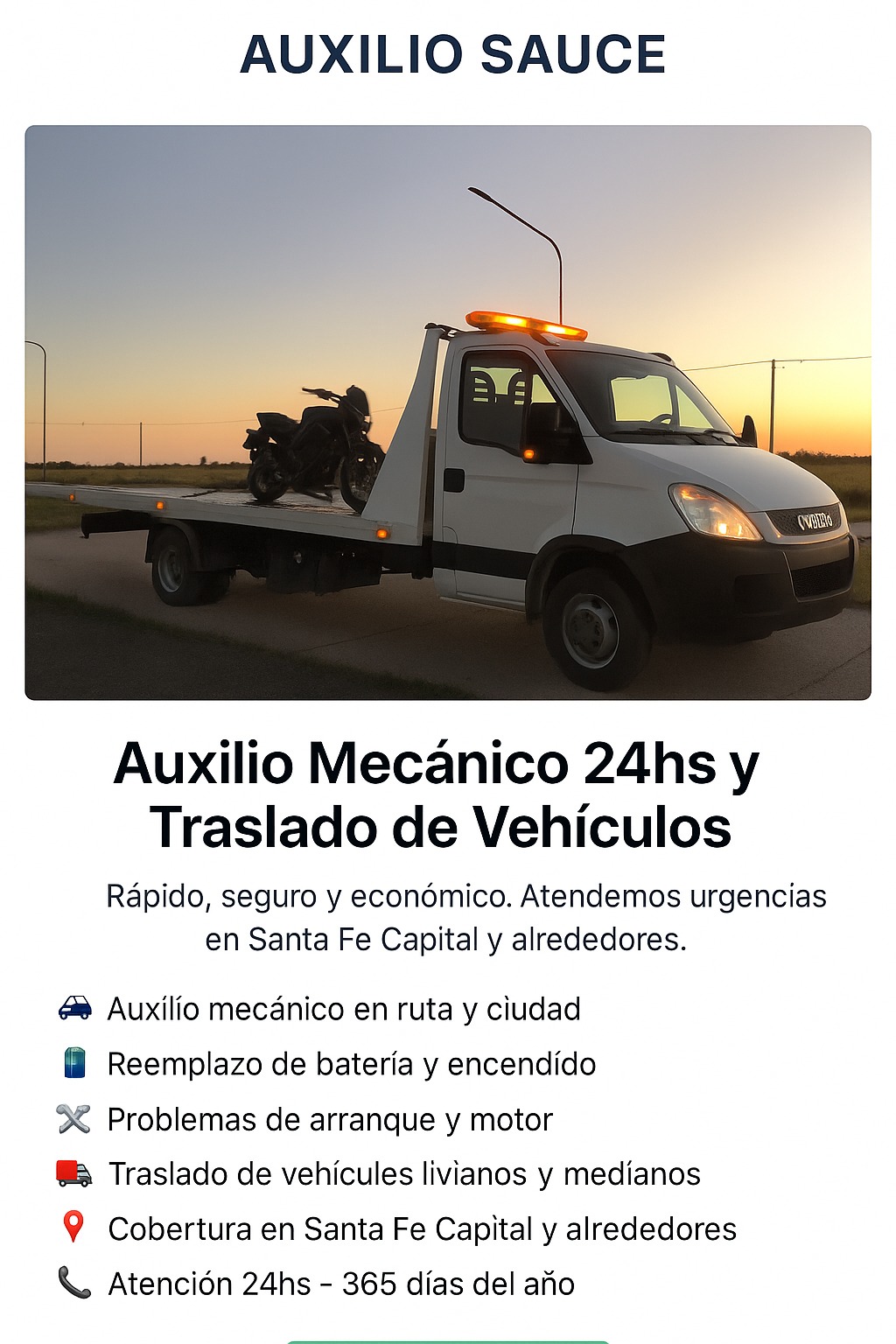 Camión de auxilio con plataforma trasladando una motocicleta